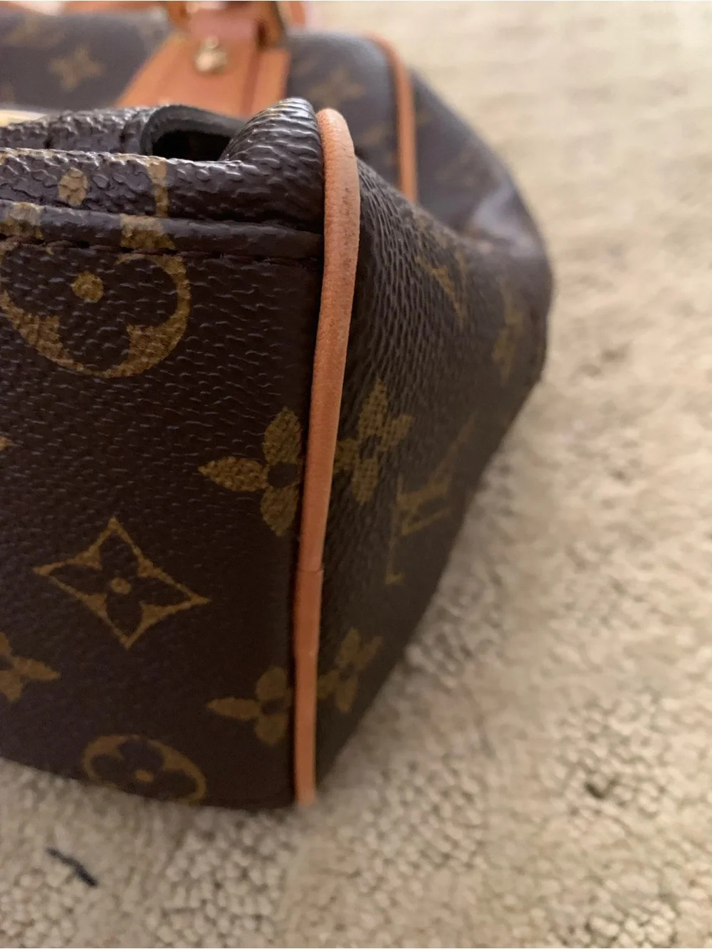 Louis Vuitton Monogram Canvas Dual Front Pocket Satchel with Tan Trim